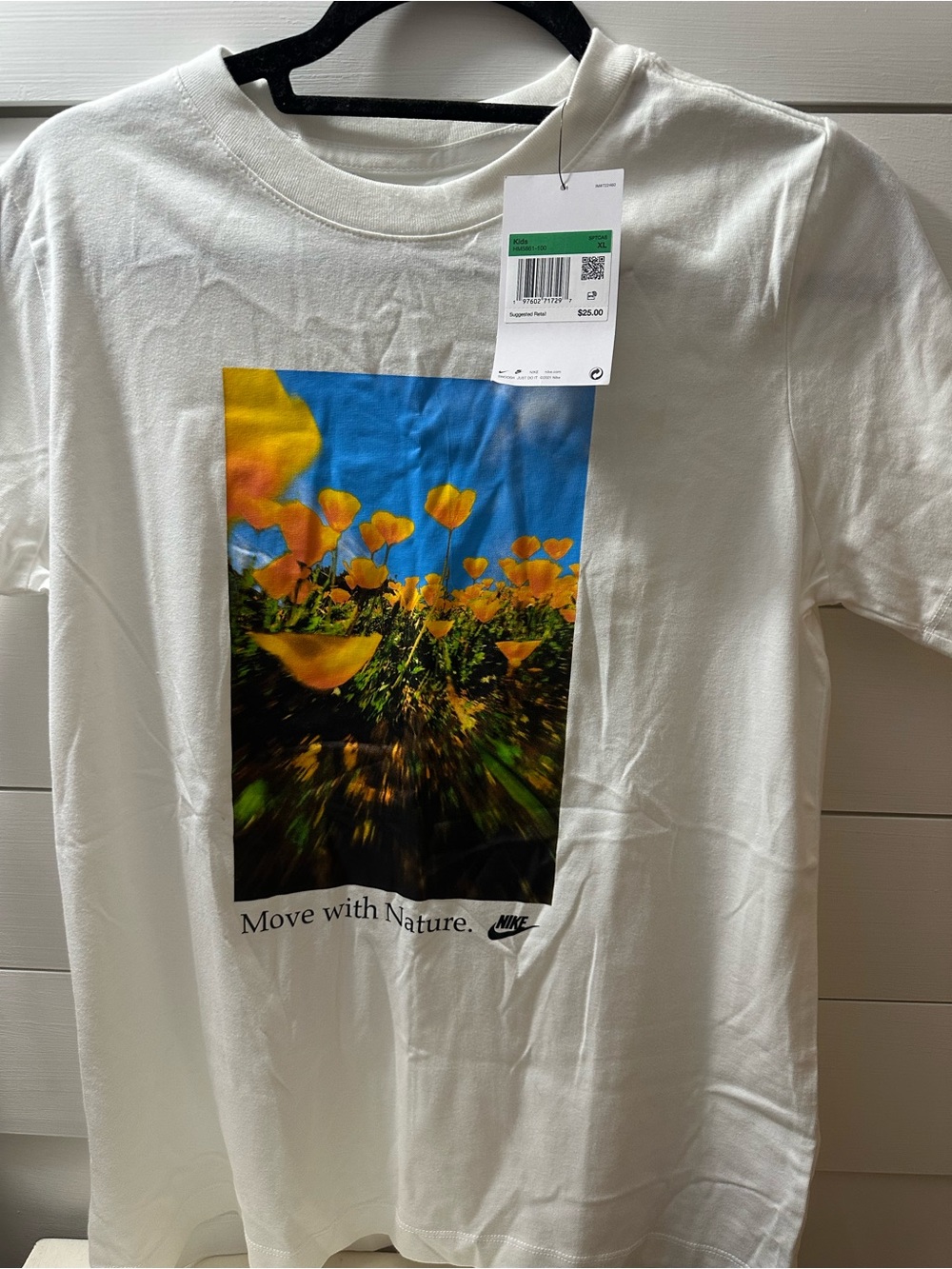 Nike White Tee with Yellow Poppy Photo Graphic